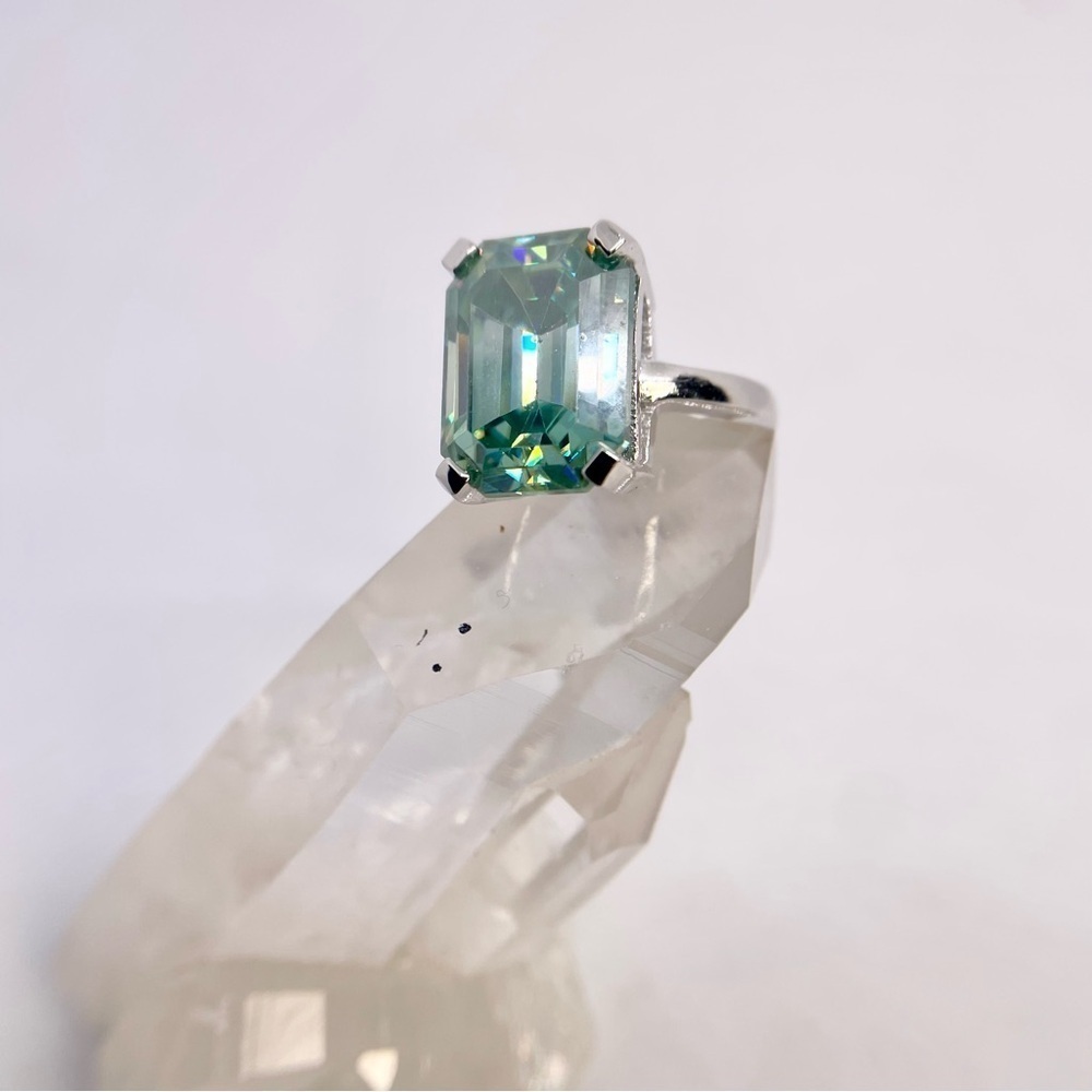 Emerald Cut Moissanite Ring Vivid Blue Green Cocktail Wedding Ring 10 Ct - Picture 13 of 13